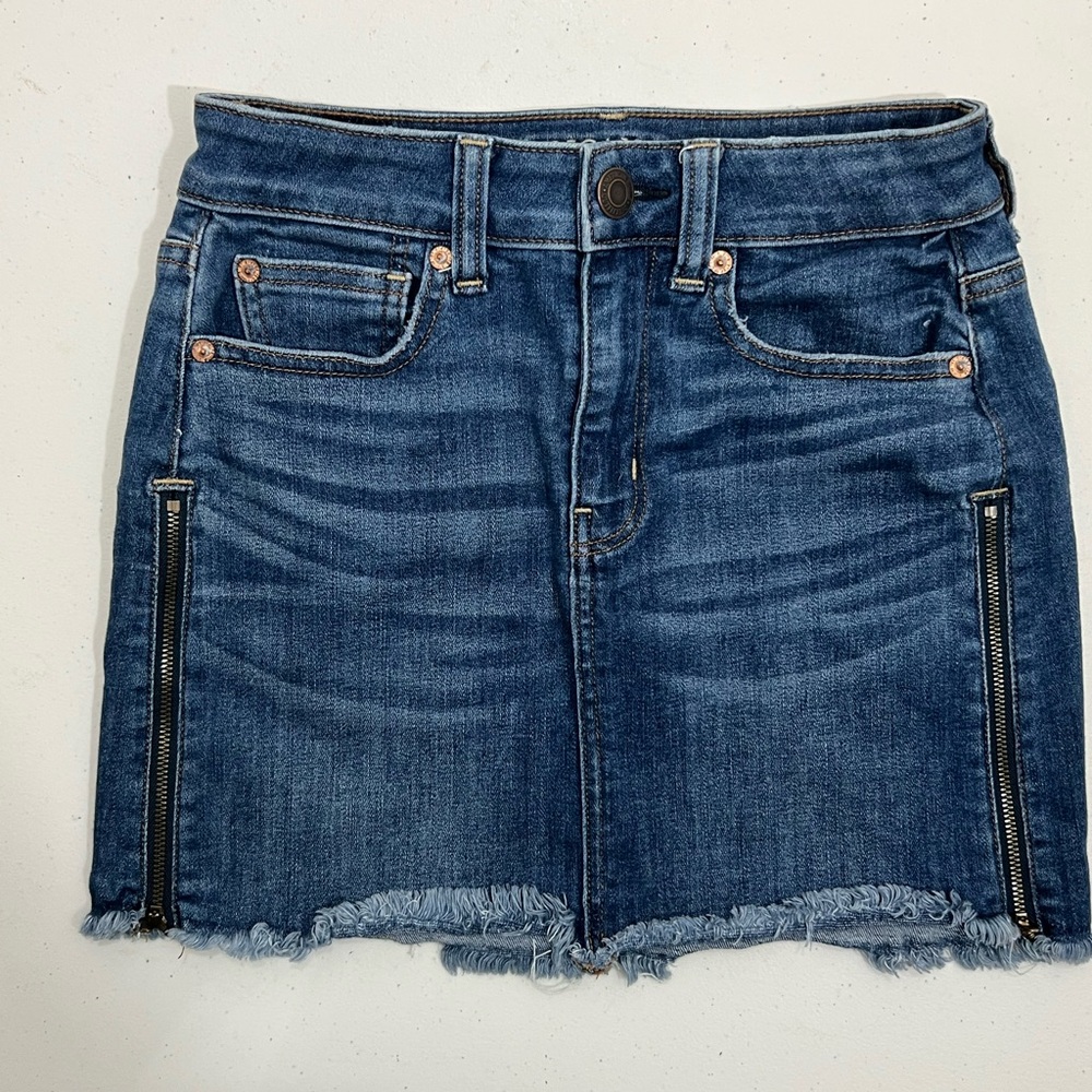 American Eagle Outfitters Distressed Blue Denim Mini Skirt
